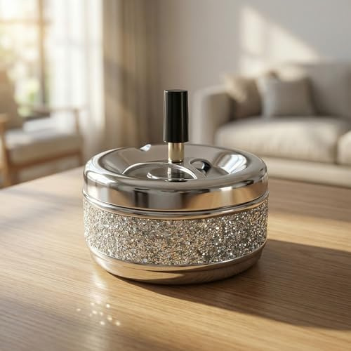 Posacenere da esterno con coperchio impermeabile –Posacenere portatile, giardino, terrazza, home office, bar, 3 scanalature, capienza elevata, coperchio girevole 360° a pressione