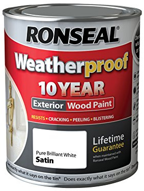 Ronseal RSLWPPBWS750 Weatherproof 10 Year Exterior Wood Paint Brilliant White Satin 750 ml