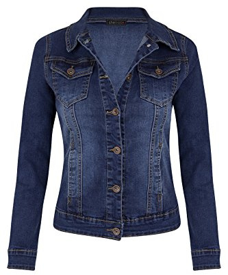 shelikes Women's Jackets Casual Summer Jacket Mid Wash Denim Long Sleeve Button Up Slim Fit Jean Jacket with Collared Neckline and Pockets for Ladies Girls