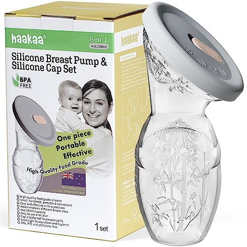haakaa 100 ml Milchpumpe aus Silikon mit Deckel, transparent, manuelle Milchpumpe, gesund und harmlos, spart jeden Tropfen Muttermilch