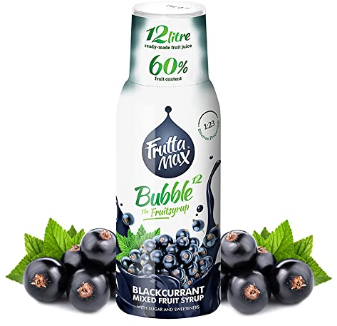 FruttaMax - Concentrado de jarabe de frutas | Menos azúcar | con un 60% de contenido de fruta | adecuado para máquina de refrescos 500ml (Grosella negra)
