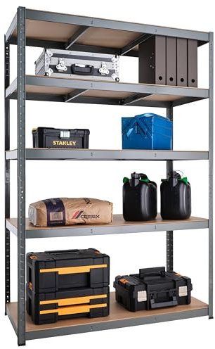 Scaffalature PER Garage - 180 x 120 x 40cm - Scaffalature per Carichi Pesanti - Scaffali di Stoccaggio - 5 Scaffalature - Acciaio Elettrozincato - 5 Ripiani - 875KG di Capacità (175KG Per Ripiano)
