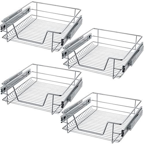 tectake® Teleskopschublade, ausziehbare Schublade, Teleskopregal nachrüsten, Schublade Unterschrank Küche, Regal Küche, Schubladen Organizer Büro, Badezimmerunterschrank - passend für 50cm, 4X
