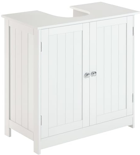 HOMCOM Mobile Sottolavabo per Bagno con Ripiano Regolabile, Mobiletto Sottolavabo con Intaglio a U e 2 Ante, Mobile Bagno Salvaspazio, Adatto a Lavabi con o Senza Colonna, 60x30x60 cm, Bianco