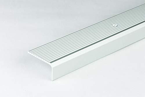44x20mm - 1M Stair Nosing ONE Sided Grooved Anodised Aluminium Anti Non Slip Rubust Trim Drilled Edge Trim TMW Profiles (Silver)