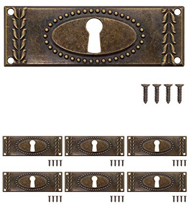 Fuxxer 6x Antike Schlüssel-Schilder, Schloss-Rosetten, Vintage Messing, 24x73 mm