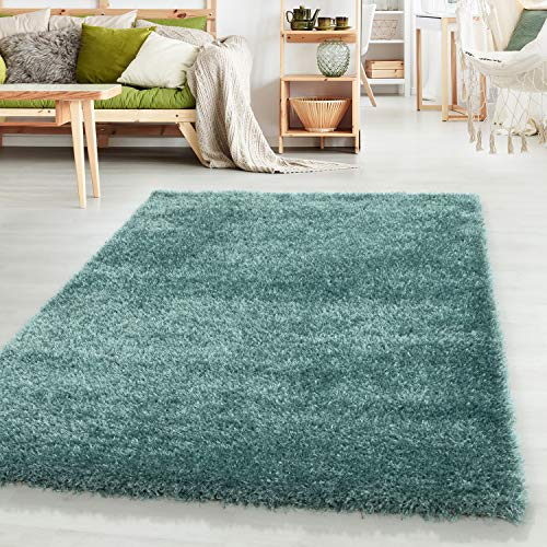 HomebyHome Shaggy Teppich Wohnzimmer 140x200 cm - 50 mm Florhöhe Hochflor Wohnzimmerteppich Aqua Extra Weich und Flauschig - Langflor Teppiche für Schlafzimmer, Küche, Flur - Carpet, Halı, Kilim