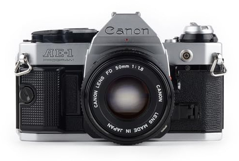 Canon AE-1 Program 35mm SLR Film Camera Kit 50mm MF Lens (Renewed)