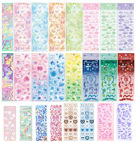 24 Sheets Cute Korean Stickers, Colorful Kpop Stickers for Decorating Photocards and Albums