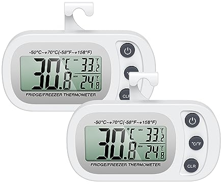 Brifit Thermometre Frigo, Thermometre pour Congelateur avec Enregistrement MAX/MIN, ° C/° F, Thermomètre Congélateur sans Fil pour Barres Maison, 2PCS