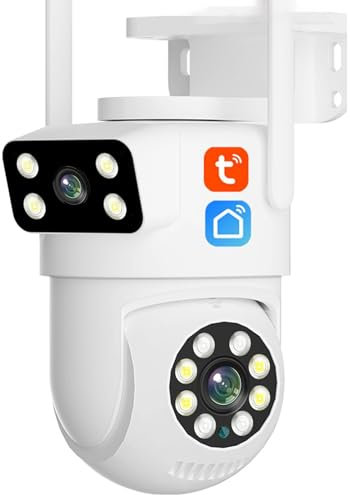 KEYQEEN Caméra IP WiFi Tuya PTZ à Double Objectif 2K 4MP, caméra de sécurité à Vision Nocturne, Suivi Automatique, Surveillance Audio et vidéo bidirectionnelle,4mp