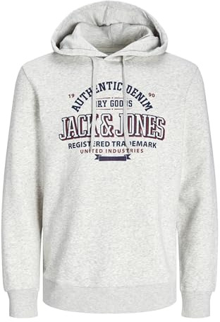 JACK&JONES PLUS JJELOGO Felpa con Cappuccio 2 col 24/25 Noos Pls, Melange Bianco, XXXXXL