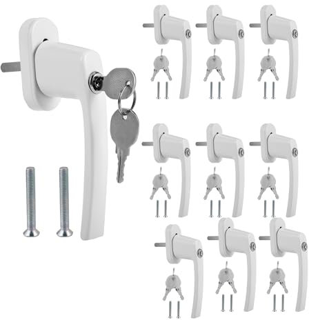 Ikodm 16 Stück Fenstergriffe weiß, Fenstergriff abschließbar - Gleichschließend - Kindersicherung Fenster, Sicherheitsfenstergriff, Einfache Montage, Fenstersicherung für Fenster & Terrassentür