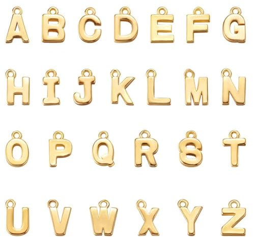 Beebeecraft 1 Box Mit 26 Alphabet Anhängern Echt 18 Karat Vergoldet Mit Großbuchstaben A–Z Buchstaben Anhänger Für Armbänder Halsketten Ohrringe Schmuck Bastelbedarf