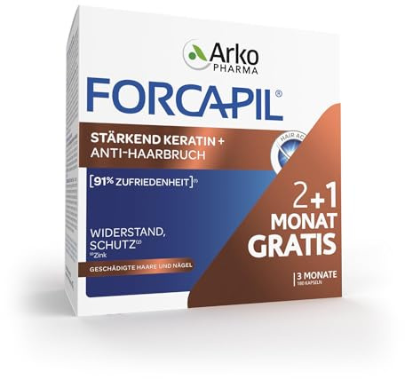 ARKOPHARMA - FORCAPIL® Stärkendes Keratin + Anti-Haarbruch - Haar-Vitamine - geschädigte Haare und Nägel - Widerstandskraft und Schutz - Zink - 450 μg Biotin - Ab 15 Jahren - 180 Kapseln
