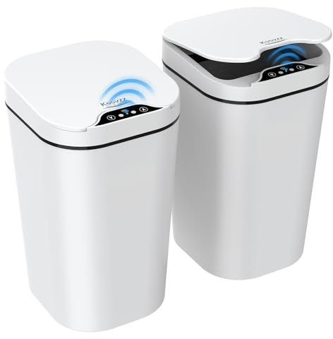 Kssvzz 2 Pezzi Pattumiera Bagno con Coperchio, 10L Pattumiera Automatica con Sensore, Bidone Della Spazzatura Elettrico Senza Contatto per Bagno, Ufficio, Camera da Letto (Bianco)