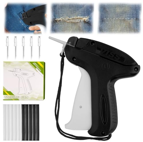 Etikettierpistole Heftpistole Etikettiermaschine Schnelles Fixiergerät für Kleidung mit 5 Ersatznadel 1000 Heftfäden,Mikro-Stichpistole Stichsäumpistole für Kleidung(schwarz)