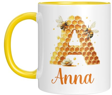 Personalisierbare Tasse mit Namen | Honigwaben & Bienen Design | Geschenkidee | Kaffeebecher 330 ml