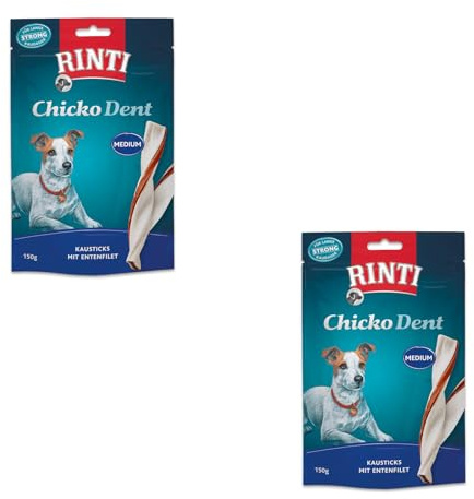 Rinti Extra Chicko Dent Medium Bastoncini da masticare con filetto di anatra | Confezione Doppia | 2 x 150 g | Alimento complementare per cani | Bastoncini da masticare per l'igiene dentale