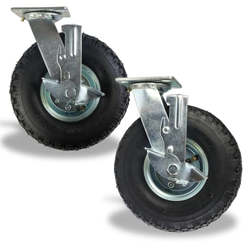 2 x FROSAL Lenkrolle mit Bremse 260 mm Transportrolle Luftreifen Palettenrolle Rolle Luftrad Plattenrolle