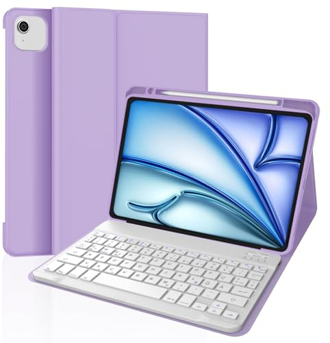 WINCHKING iPad Air 13 (M3) 2025 fodral med tangentbord, Bluetooth-tangentbord för iPad Air 13 tum (M2) 2024, QWERTZ layout, bakgrundsbelysning med styrplatta (ljuslila)