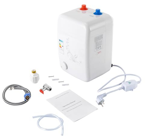 Elektrisk varmvattenberedare med liten 8 liters lagring, 1 500 watt varmvattenbehållare under diskbänken för köket, justerbar 30–65 ℃ temperatur, 23 x 21 x 36 cm