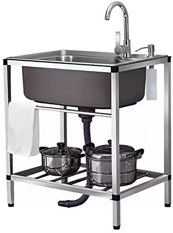 Fregadero de servicio independiente, fregadero comercial de catering independiente, fregadero de preparación y servicio de cocina comercial de acero inoxidable con grifo, fregadero de un solo taz