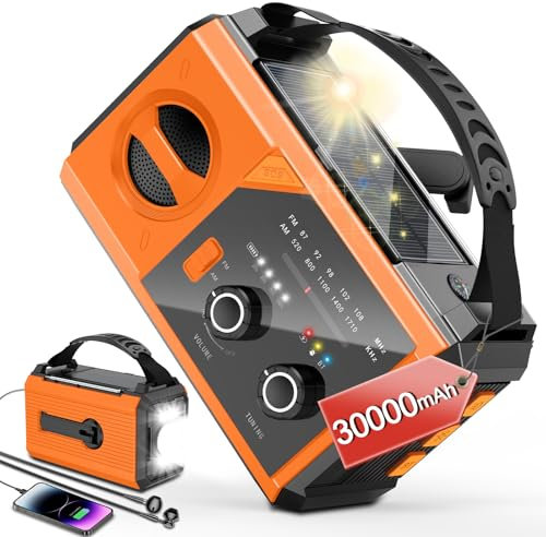Wholede 27000mAh Kurbelradio mit Bluetooth, Solar Radio mit Handyladefunktion, AM/FM Tragbar Notfallradio, Als Taschenlampe&Ladegerät&Blackout Notfallausrüstung für Outdoor Camping Baustellet-Orange