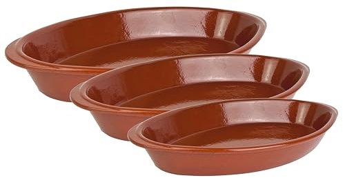3 cazuelas mediterráneas, diferentes tamaños, para horno, esmaltadas, ovaladas, aptas para lavavajillas