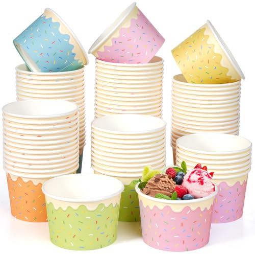 Hallswl 100pcs 9oz Ice Cream Bowls Disposable,Paper Ice Cream Cups,5 Color Sprinkles Food Containers for Dessert Snack Frozen Yogurt Soup and Summer Birthday Party Supplies