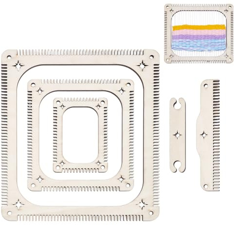 nbeads 5 Pcs kit de Métier à Tisser, Kit de Métier à Tisser Rectangulaire avec Peigne à Tisser et Outils de Tissage Métier à Tisser Multi Artisanat en Bois pour Débutants et Passionnés de Tissage