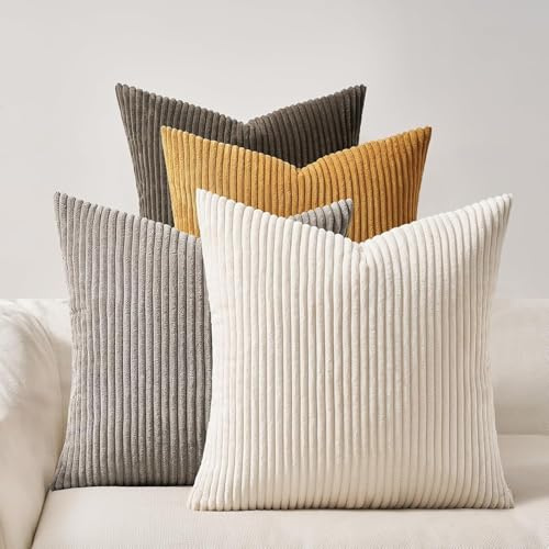 Topfinel Cushion Covers 50 x 50cm, Brown Cushion covers for Sofa Bed, Soft Pillow Case 20x20 Corduroy Scatter Decorative Cushions Pillow Cover for Livingroom Bedroom Invisible Zipper,Set of 4