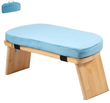 GWCYMYD Meditation Bench Foldable Meditation Stool Bamboo Yoga Bench with Cushion & Storing Bag Prayer Bench for Meditations Yoga Prayer (Blue)