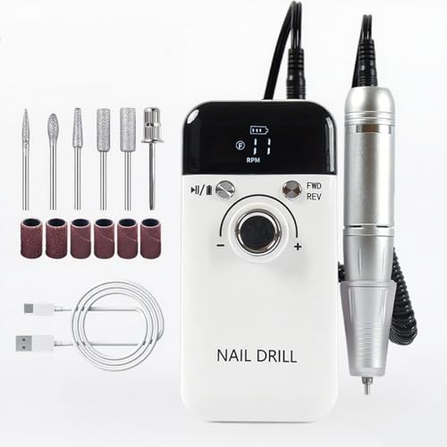 Ponceuse pour Ongles Professionnelle 45000 RPM Portable Rechargeable Avec Affichage LCD et 6 Embouts Ponçage pour Pédicure Manucure, Puissante, Silencieuse pour Salon/Maison