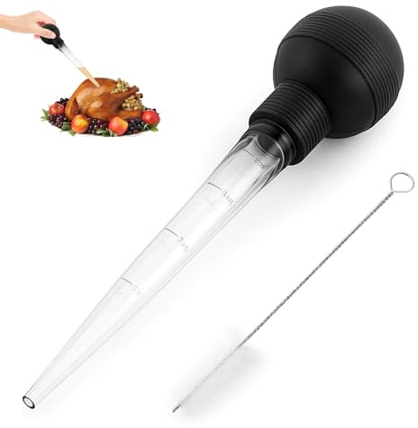 1 Turkey Baster, Baster for Cooking, Sauce and Seasoning Pump with Cleaning Brush, Turkey Sauce Dispensing Pump for Oiling, Marinating, Glazing Turkey Beef Pork Fish, Black