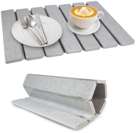Aevorant Tapis de Drainage Vaisselle, 40x30cm Tapis Pliable en Pierre Diatomée Cuisine, Séchage Rapide & Antidérapant, Tapis Évier pour Assiettes, Tasses, Couverts (Gris)
