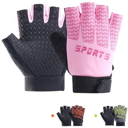 DR. WATCH Jungen Mädchen rutschfeste Fahrradhandschuhe mit halben Fingern - Gepolsterte Griffe in der Handfläche für Unisex Kinder, ideal für Sommerfahrten, MTB, Radfahren, Sport, Wandern (rosa, S)