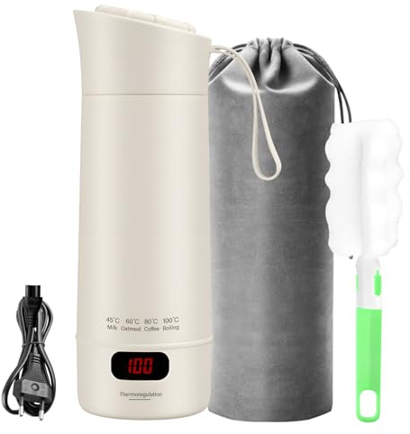 Reise Wasserkocher Klein 400ML, Mini Elektrischer Wasserkocher Tragbar 300W, Schnelles Kochwasser mit Temperatureinstellung & Automatischer Abschaltung, Reisewasserkocher für Tee, Kaffee, Babymilch