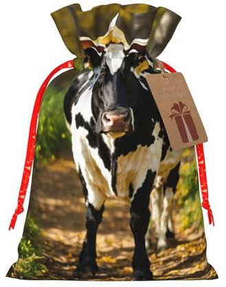 Bolsas de regalo con cordón de Navidad con estampado de vaca, saco festivo de Navidad, fiesta de cumpleaños, embalaje de regalo