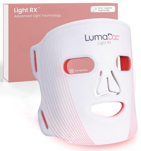 Lumadoc Masque Facial LED de Luminothérapie, Light RX, 96 LED Puissantes et Avancées, Rechargeable, 4 Modes, 3 Longueurs d'Onde Optimisées, Rouge, Proche Infrarouge NIR, Bleu