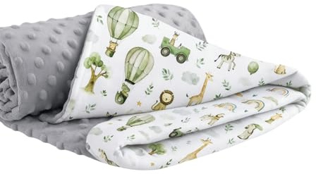 Ahoiikids Kuschelige Babydecke 75x100cm – Weiche Baumwoll-Decke für Neugeborene & Kleinkinder, ideal fürs Kinderbett & den Kinderwagen (Safari mit Grau Minky)
