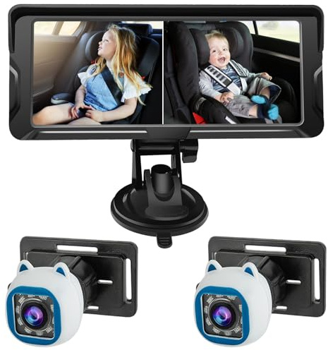 Shkalacar Cámara de coche para bebé, monitor de bebé de 6,86 pulgadas, 1080P, doble canal, con visión nocturna por infrarrojos y ángulo de visión amplio de 150°, para asiento trasero