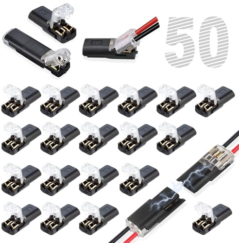 50Pcs Double Wire Plug in Connector, LED Light Strip Low Voltage Connectors 2 Pin with Locking Buckle - Quick Connect, No Wire Stripping Cutting