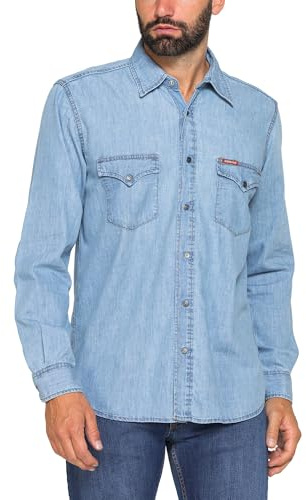 Carrera Camicia Uomo in Denim, Lavaggio Blu Chiaro (3XL)