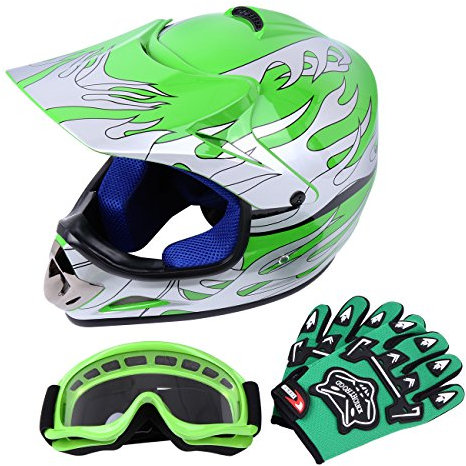 Samger DOT Jugend Kinder Off Road Helm Motocross Helm Dirt Bike ATV Motorradhelm Handschuhe+Brille(M,Grün)