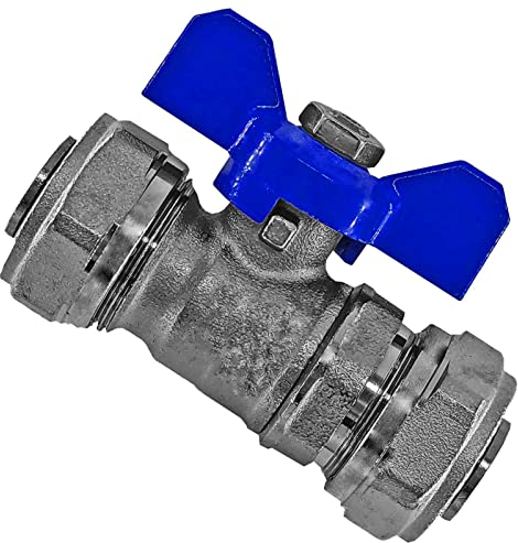 MegaHaustechnik Kugelhahn aus Messing mit Flügelgriff blau für 20,0 x 2,0 mm Rohr Außendurchmesser x Wandstärke Mehrschicht Aluminium Verbundrohr Schraub Fitting Anschluss Klemmring Verschraubung