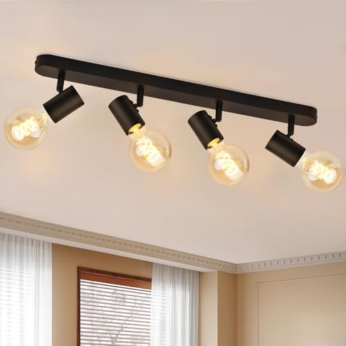 KYOTECH Lampada da Soffitto Vintage con 4 Faretti LED Soffitto Orientabili, Faretti da Soffitto per Corridoio Entrata o Scale Salotto Camera, Plafoniera LED in alluminio Faretto (Nero, non Inclusa)