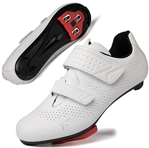Mens Womens Cycling Shoes Compatible with Peloton Road Bike Riding Bicycle Pre-Installed Delta Cleats(2_White,41)