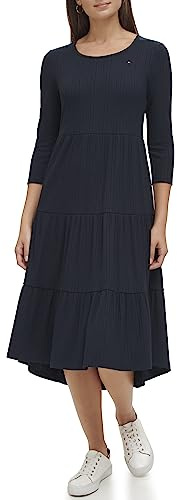 Tommy Hilfiger Robe midi à Rayures à Volants pour Femme, Sky Captain., Taille XS