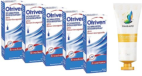 Otriven Nasenspray 0,1% Sparpack 5 X10 ml inkl. einer hochwertigen Handcreme Marke Faar-Apo